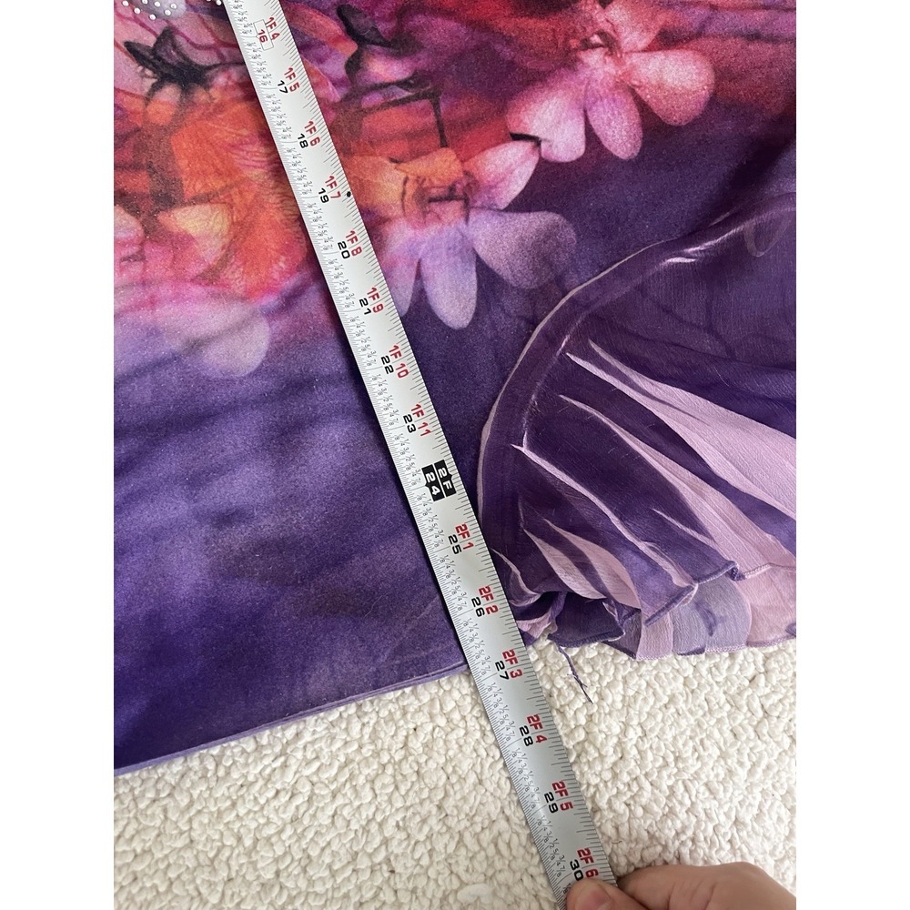 Essentials Plus Size 2X Purple Floral V-Neck Top Glitter Rhinestone Fairycore - Picture 6 of 9